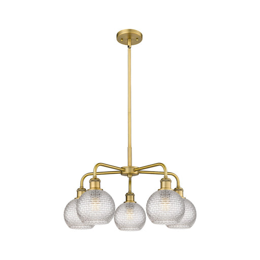 Innovations Athens 24in 5-Light Chandelier | Modern Farmhouse Brushed Brass and Clear Basket Weave Glass | Dining Room & | Model 516-5CR-BB-G122C-6CL