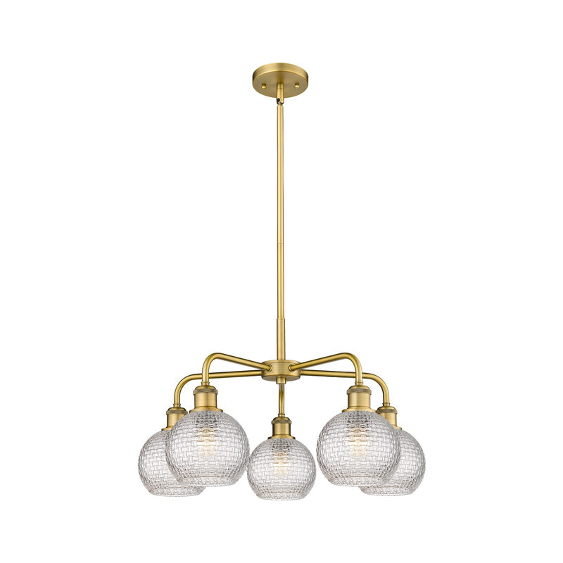 Innovations Athens 24in 5-Light Chandelier | Modern Farmhouse Brushed Brass and Clear Basket Weave Glass | Dining Room & | Model 516-5CR-BB-G122C-6CL