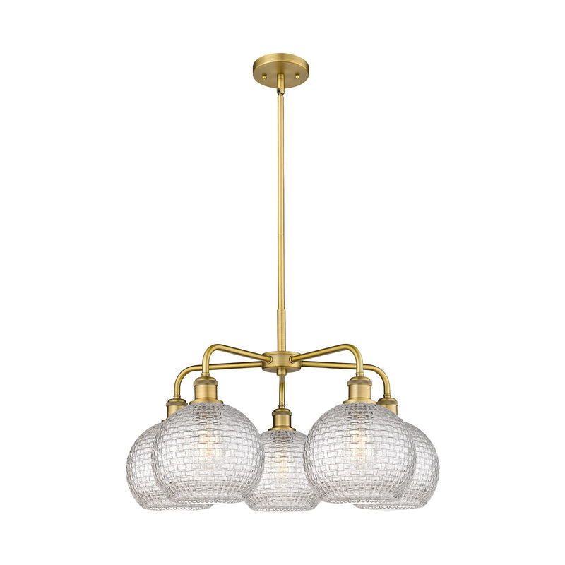 Innovations Athens 26in 5-Light Chandelier | Modern Farmhouse Brushed Brass and Clear Basket Weave Glass | Dining Room & | Model 516-5CR-BB-G122C-8CL