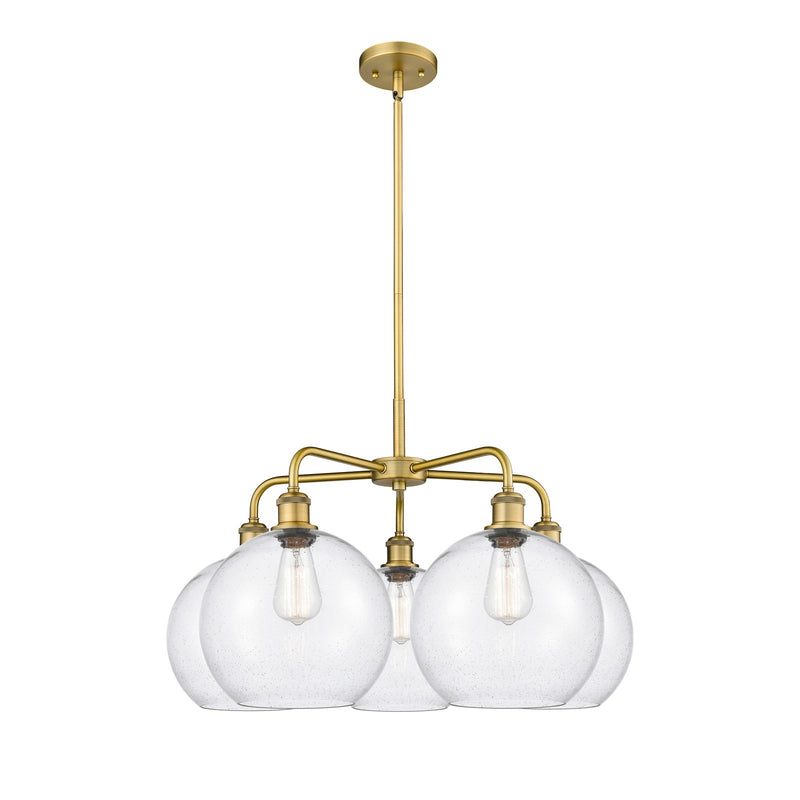 Innovations Athens 28in 5-Light Chandelier | Industrial Brushed Brass Steel and Seedy Glass | Dining Room & Living Room | 28 x | Model 516-5CR-BB-G124-10