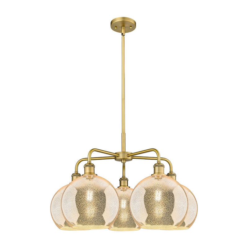 Innovations Athens 28in 5-Light Chandelier | Industrial Brushed Brass and Mercury Glass | Dining Room & Living Room | 28 x 28 x | Model 516-5CR-BB-G128-10