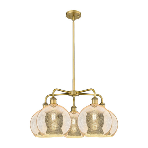 Innovations Athens 28in 5-Light Chandelier | Industrial Brushed Brass and Mercury Glass | Dining Room & Living Room | 28 x 28 x | Model 516-5CR-BB-G128-10