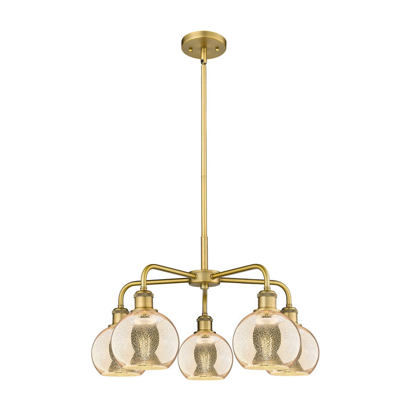 Innovations Athens 24in 5-Light Chandelier | Industrial Brushed Brass Steel and Mercury Glass | Dining Room & Living Room | Model 516-5CR-BB-G128-6