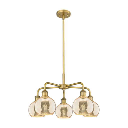 Innovations Athens 24in 5-Light Chandelier | Industrial Brushed Brass Steel and Mercury Glass | Dining Room & Living Room | Model 516-5CR-BB-G128-6