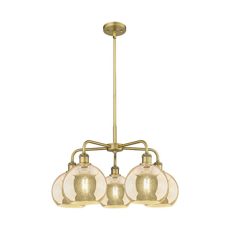 Innovations Athens 26in 5-Light Chandelier | Industrial Brushed Brass Steel and Mercury Glass | Dining Room & Living Room | 26 x | Model 516-5CR-BB-G128-8