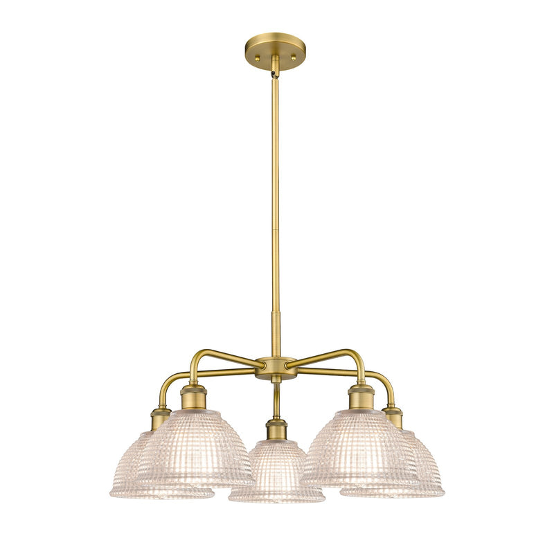 Innovations Arietta 26in 5-Light Chandelier | Industrial Brushed Brass Steel and Clear Glass | Dining Room & Living Room | 26 x 26 | Model 516-5CR-BB-G422