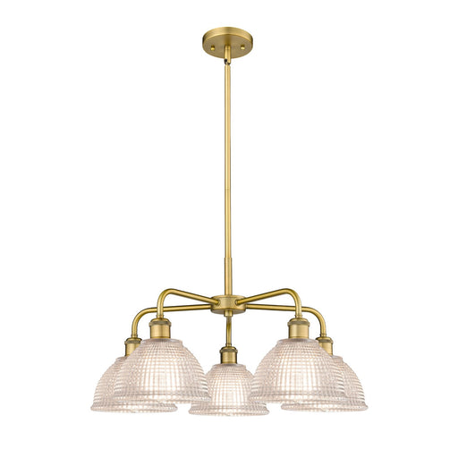 Innovations Arietta 26in 5-Light Chandelier | Industrial Brushed Brass Steel and Clear Glass | Dining Room & Living Room | 26 x 26 | Model 516-5CR-BB-G422