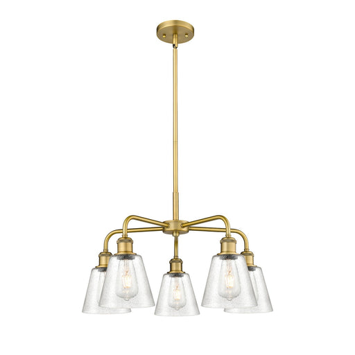 Innovations Caton 5-Light 24.5in Chandelier | Art Nouveau Brushed Brass Steel and Frosted Glass | Dining Room & Living Room | 24.5 | Model 516-5CR-BB-G454