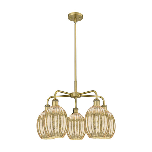 Innovations Preston Bulb 25in 5-Light Chandelier | Industrial Brushed Brass and Mercury Glass | Kitchen Island & Dining Room | Model 516-5CR-BB-G459-6ME