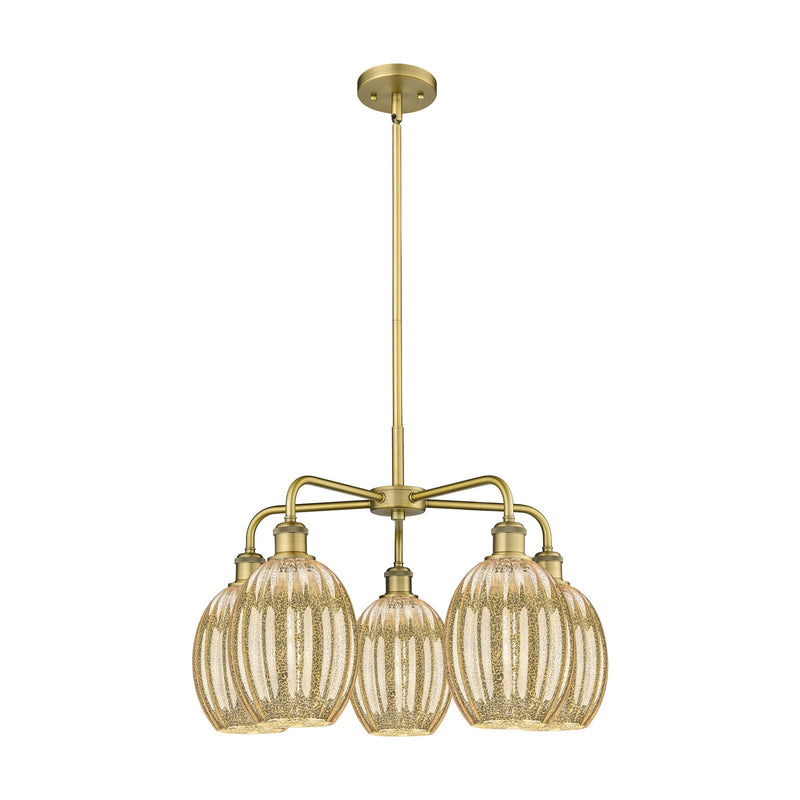 Innovations Preston Bulb 25in 5-Light Chandelier | Industrial Brushed Brass and Mercury Glass | Kitchen Island & Dining Room | Model 516-5CR-BB-G459-6ME