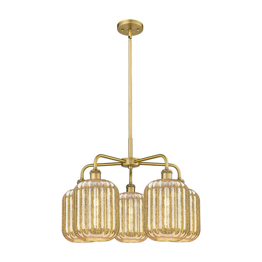 Innovations Preston Cylinder 25in 5-Light Chandelier | Industrial Brushed Brass Steel and Mercury Glass | Dining Room & Living | Model 516-5CR-BB-G460-7ME
