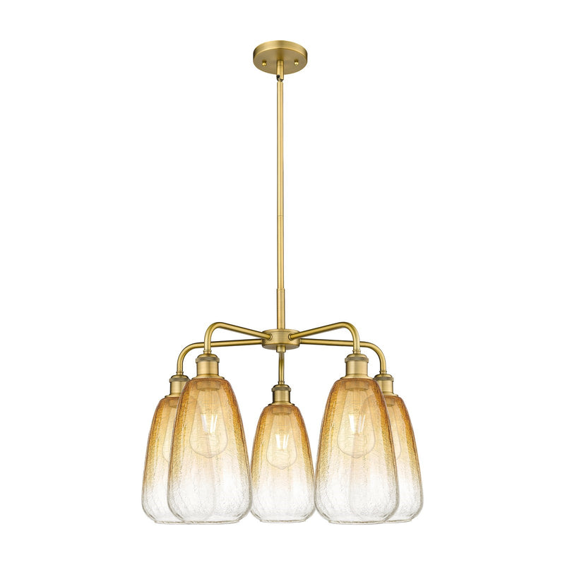 Innovations Brookhaven Almond 25in 5-Light Chandelier | Industrial Brushed Brass and Amber Glass | Dining Room & Living Room | Model 516-5CR-BB-G480-6AM