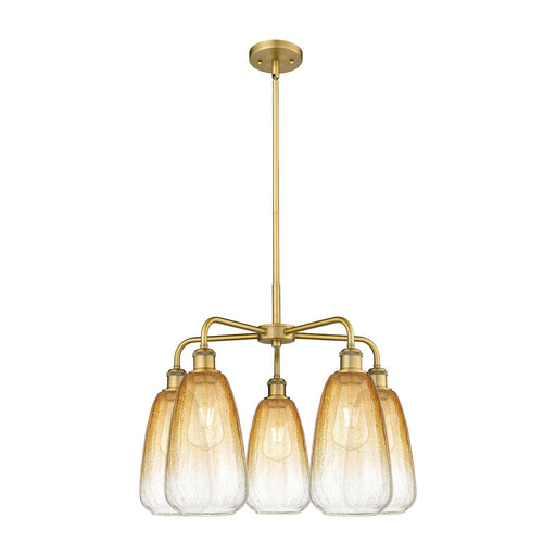 Innovations Brookhaven Almond 25in 5-Light Chandelier | Industrial Brushed Brass and Amber Glass | Dining Room & Living Room | Model 516-5CR-BB-G480-6AM