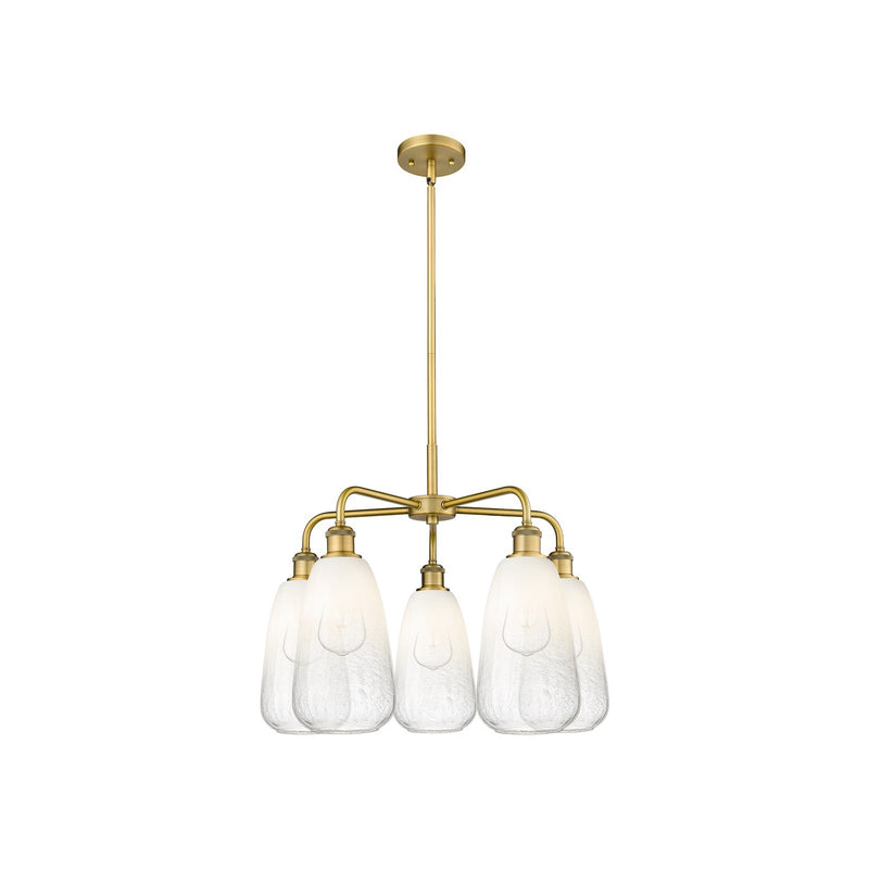 Innovations Brookhaven Almond 25in 5-Light Chandelier | Industrial Brushed Brass and Opal Glass | Kitchen Island & Dining Room | Model 516-5CR-BB-G480-6OP