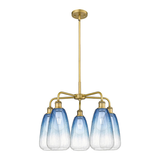 Innovations Brookhaven Almond 25in 5-Light Chandelier | Industrial Brushed Brass and Sapphire Blue Glass | Kitchen Island & | Model 516-5CR-BB-G480-6SB