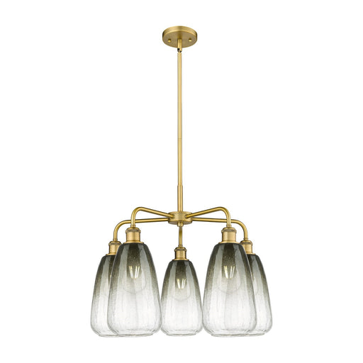 Innovations Brookhaven Almond 25in 5-Light Chandelier | Industrial Brushed Brass and Slate Glass | Kitchen Island & Dining | Model 516-5CR-BB-G480-6SL