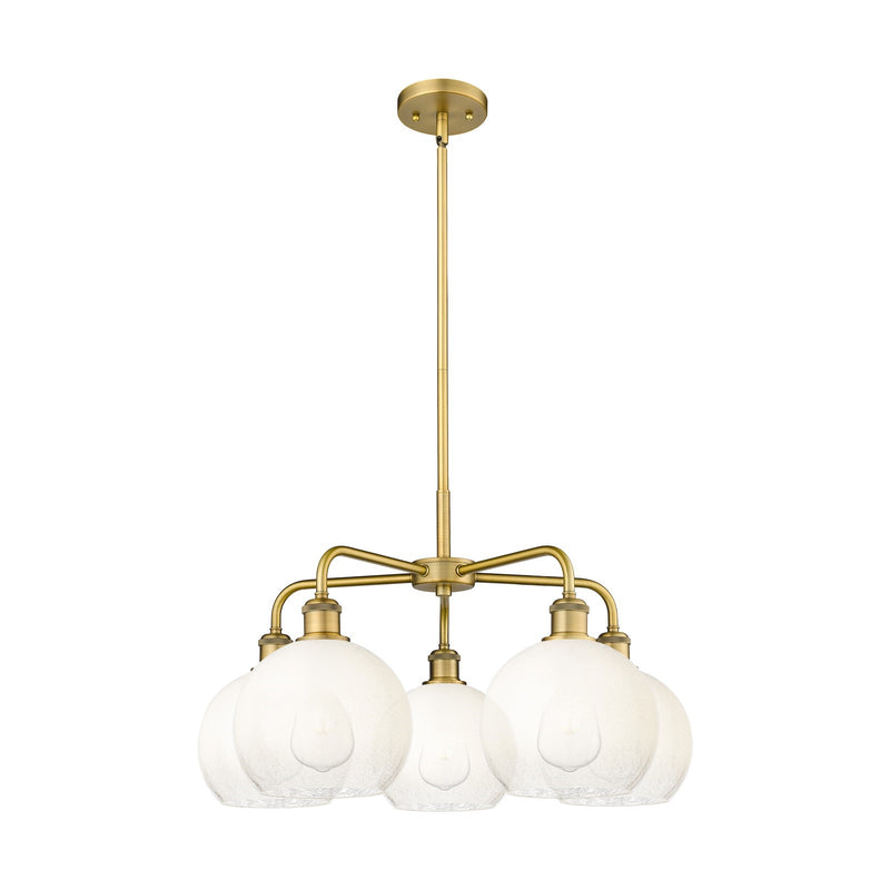 Innovations Brookhaven Globe 26in 5-Light Chandelier | Industrial Brushed Brass Steel and Opal Glass | Dining Room & Living | Model 516-5CR-BB-G483-8OP