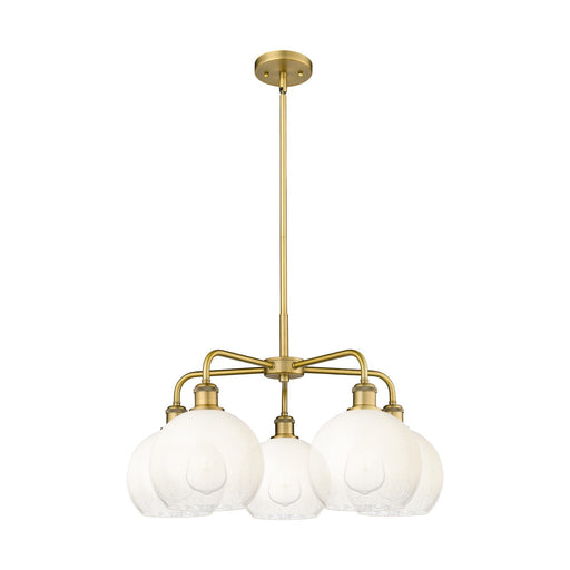 Innovations Brookhaven Globe 26in 5-Light Chandelier | Industrial Brushed Brass Steel and Opal Glass | Dining Room & Living | Model 516-5CR-BB-G483-8OP