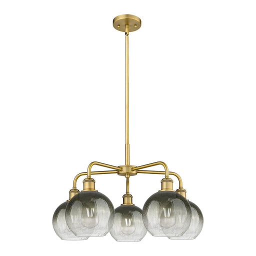 Innovations Brookhaven Globe 26in 5-Light Chandelier | Industrial Brushed Brass Steel and Slate Glass | Kitchen Island & | Model 516-5CR-BB-G483-8SL