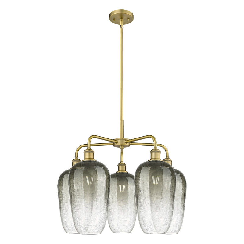 Innovations Brookhaven Flute 26in 5-Light Chandelier | Industrial Brushed Brass Steel and Slate Glass | Dining Room & Living | Model 516-5CR-BB-G484-7SL