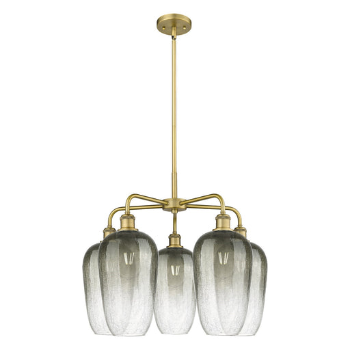 Innovations Brookhaven Flute 26in 5-Light Chandelier | Industrial Brushed Brass Steel and Slate Glass | Dining Room & Living | Model 516-5CR-BB-G484-7SL