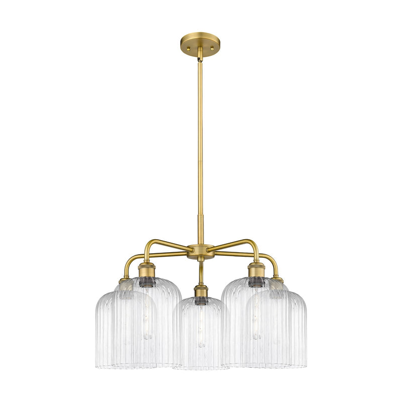 Innovations Bridal Veil 23in 5-Light Chandelier | Art Nouveau Brushed Brass Steel and Clear Ribbed Glass | Dining Room & | Model 516-5CR-BB-G559-8CL