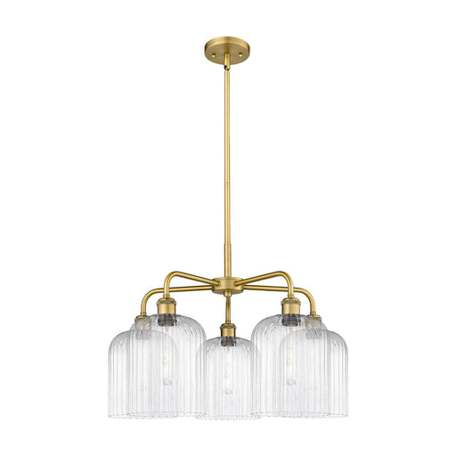 Innovations Bridal Veil 23in 5-Light Chandelier | Art Nouveau Brushed Brass Steel and Clear Ribbed Glass | Dining Room & | Model 516-5CR-BB-G559-8CL