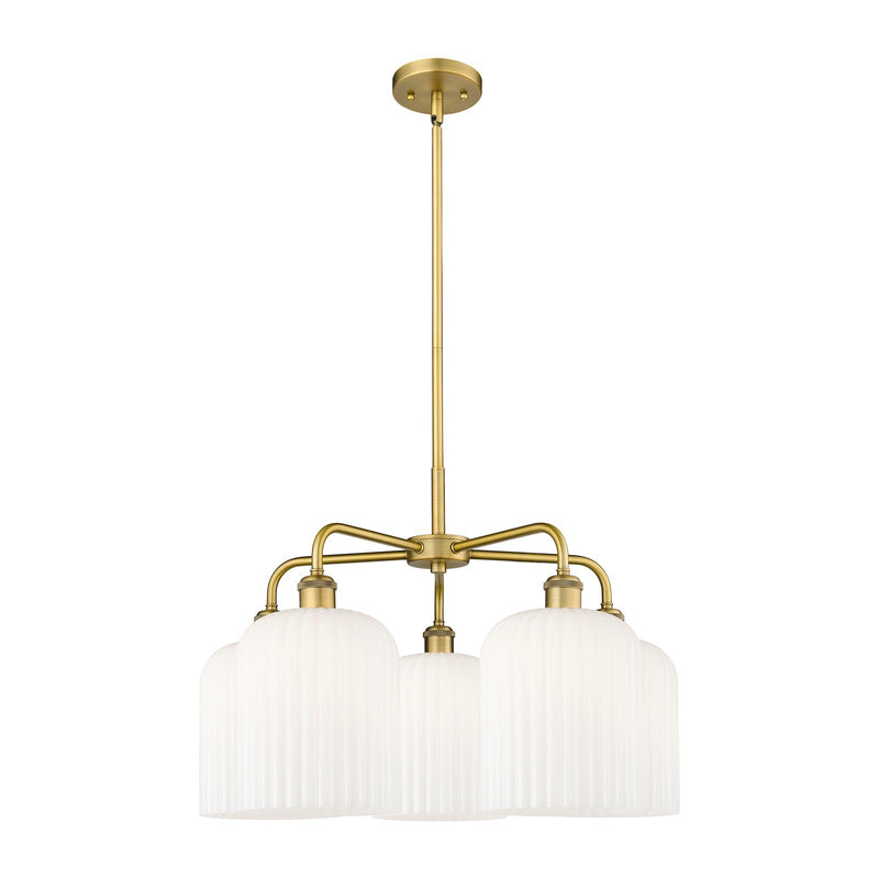 Innovations Bridal Veil 23in 5-Light Chandelier | Art Nouveau Brushed Brass and Gloss White Ribbed Glass | Dining Room & | Model 516-5CR-BB-G559-8GWH