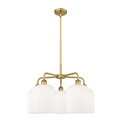 Innovations Bridal Veil 23in 5-Light Chandelier | Art Nouveau Brushed Brass and Gloss White Ribbed Glass | Dining Room & | Model 516-5CR-BB-G559-8GWH