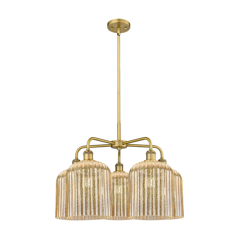 Innovations Bridal Veil 23in 5-Light Chandelier | Art Nouveau Brushed Brass Steel and Mercury Ribbed Glass | Dining Room & | Model 516-5CR-BB-G559-8ME