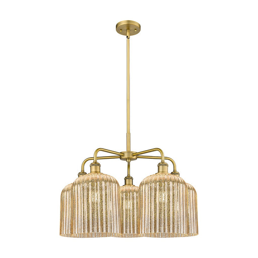 Innovations Bridal Veil 23in 5-Light Chandelier | Art Nouveau Brushed Brass Steel and Mercury Ribbed Glass | Dining Room & | Model 516-5CR-BB-G559-8ME