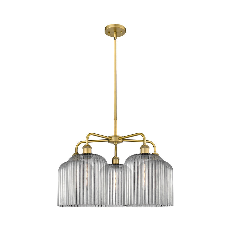 Innovations Bridal Veil 23in 5-Light Chandelier | Art Nouveau Brushed Brass and Light Smoke Ribbed Glass | Living Room & | Model 516-5CR-BB-G559-8SM
