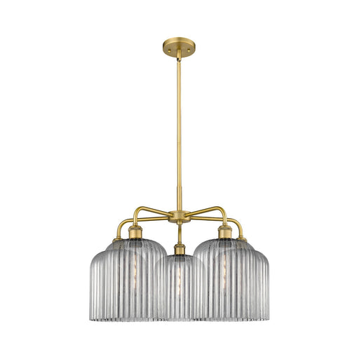 Innovations Bridal Veil 23in 5-Light Chandelier | Art Nouveau Brushed Brass and Light Smoke Ribbed Glass | Living Room & | Model 516-5CR-BB-G559-8SM