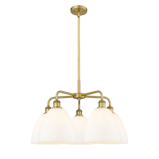 Innovations Bristol 27in 5-Light Chandelier | Industrial Brushed Brass and Matte White Glass | Dining Room & Living Room | 27 x | Model 516-5CR-BB-GBD-91