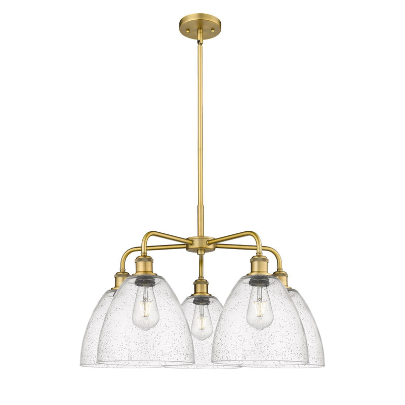 Innovations Bristol 27in 5-Light Chandelier | Industrial Brushed Brass Steel and Seedy Glass | Dining Room & Kitchen Island | 27 | Model 516-5CR-BB-GBD-94
