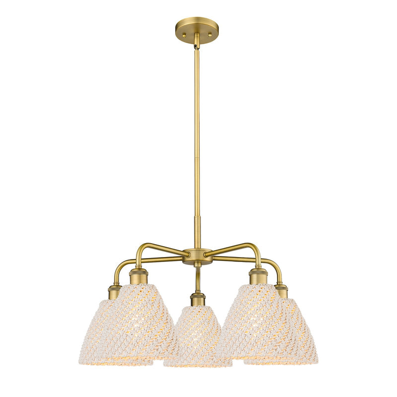 Innovations Bristol Natural 26in 5-Light Chandelier | Industrial Brushed Brass Steel and Natural Fiber Dome Shade | Kitchen | Model 516-5CR-BB-NBD-75-NAT