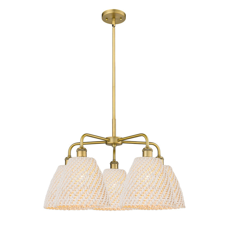 Innovations Bristol Natural 28in 5-Light Chandelier | Industrial Brushed Brass Steel and Natural Fiber Dome Shade | Dining | Model 516-5CR-BB-NBD-9-NAT