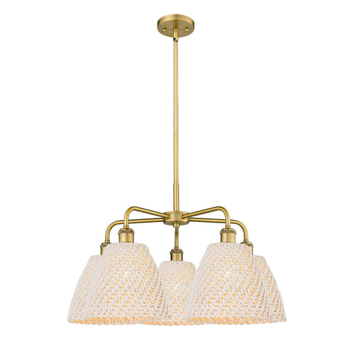 Innovations Bristol Natural 28in 5-Light Chandelier | Industrial Brushed Brass Steel and Natural Fiber Dome Shade | Dining | Model 516-5CR-BB-NBD-9-NAT