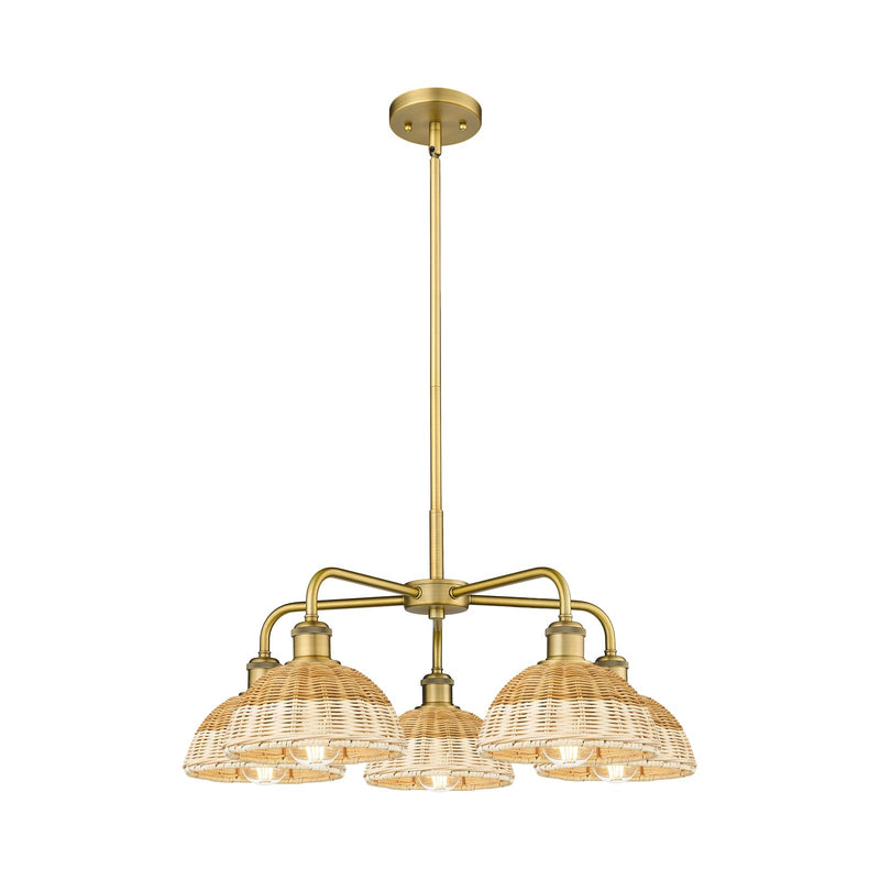 Innovations Bristol Natural II 26in 5-Light Chandelier | Industrial Brushed Brass and Natural Fiber Shade | Dining Room & | Model 516-5CR-BB-NBD2-75-NAT