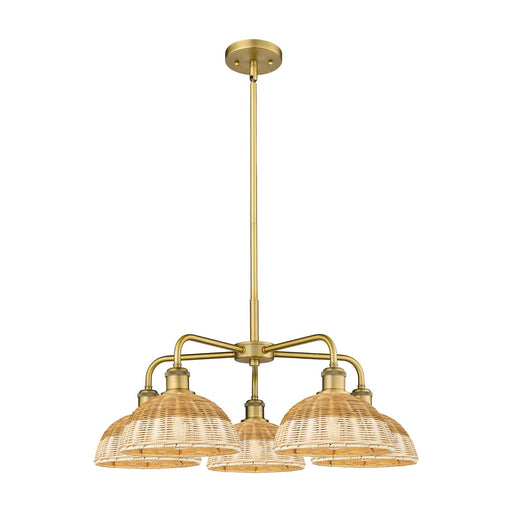 Innovations Lighting Bristol Natural II 28in 5-Light Chandelier | Industrial Brushed Brass Steel and Natural Fiber Shade | Model 516-5CR-BB-NBD2-9-NAT