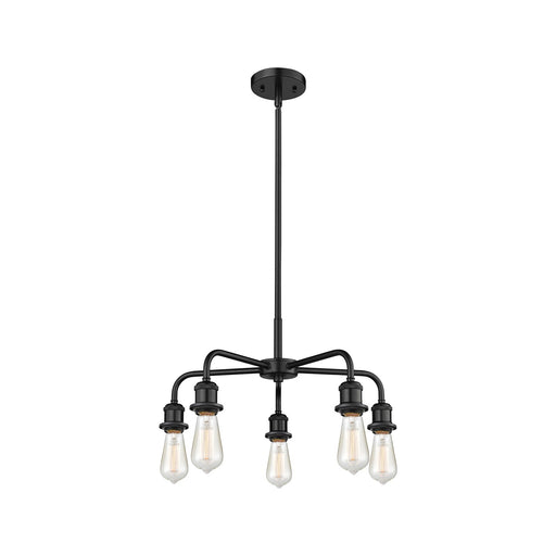 Innovations Ballston 18in 5-Light Chandelier | Industrial Farmhouse Matte Black Steel and Cast Brass | Kitchen Island & Dining Room | Model 516-5CR-BK