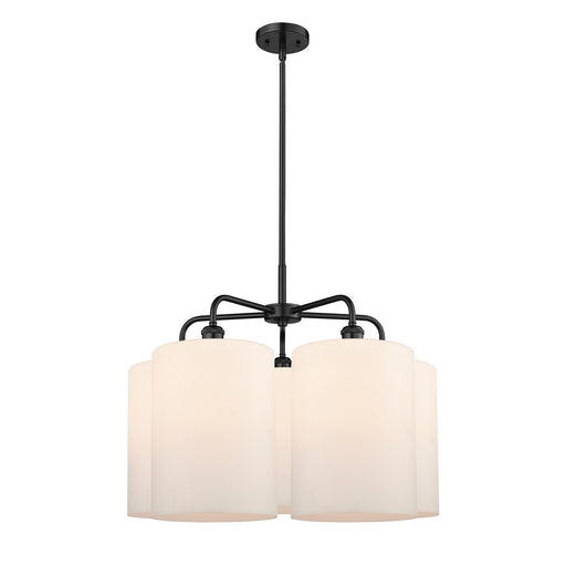 Innovations Cobbleskill 28in 5-Light Chandelier | Industrial Matte Black Steel and Matte White Glass | Kitchen Island & Dining | Model 516-5CR-BK-G111-L