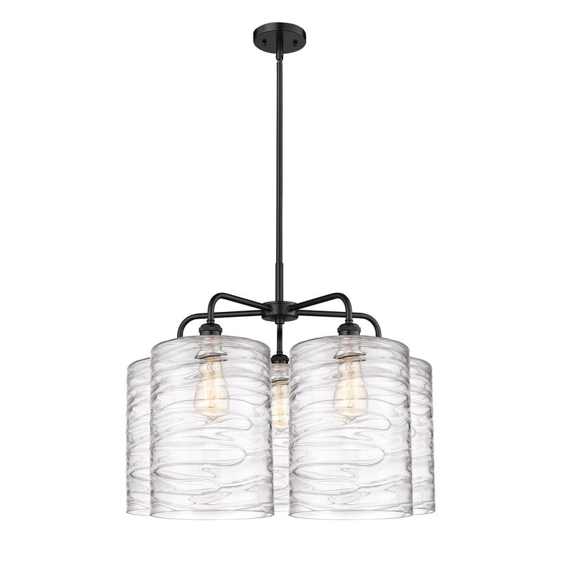 Innovations Cobbleskill 28in 5-Light Chandelier | Industrial Matte Black Steel and Deco Swirl Glass | Dining Room & Living Room | Model 516-5CR-BK-G1113-L