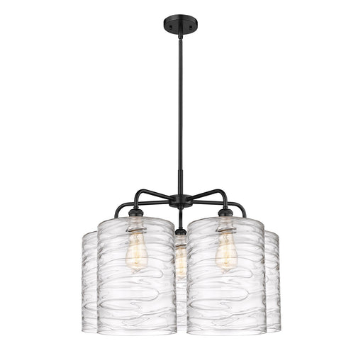 Innovations Cobbleskill 28in 5-Light Chandelier | Industrial Matte Black Steel and Deco Swirl Glass | Dining Room & Living Room | Model 516-5CR-BK-G1113-L