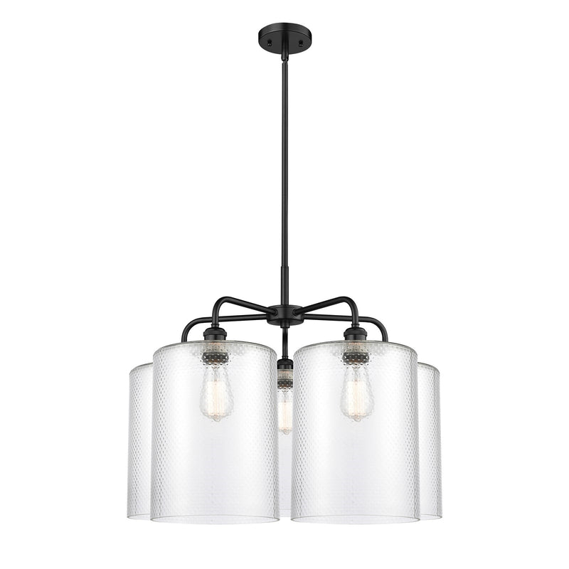 Innovations Cobbleskill 28in 5-Light Chandelier | Industrial Matte Black Steel and Clear Glass | Dining Room & Living Room | Model 516-5CR-BK-G112-L