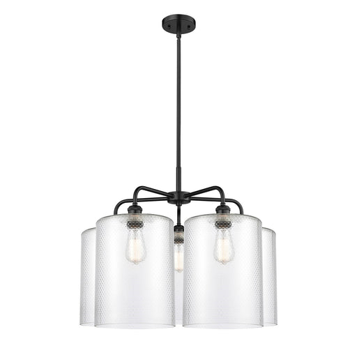 Innovations Cobbleskill 28in 5-Light Chandelier | Industrial Matte Black Steel and Clear Glass | Dining Room & Living Room | Model 516-5CR-BK-G112-L
