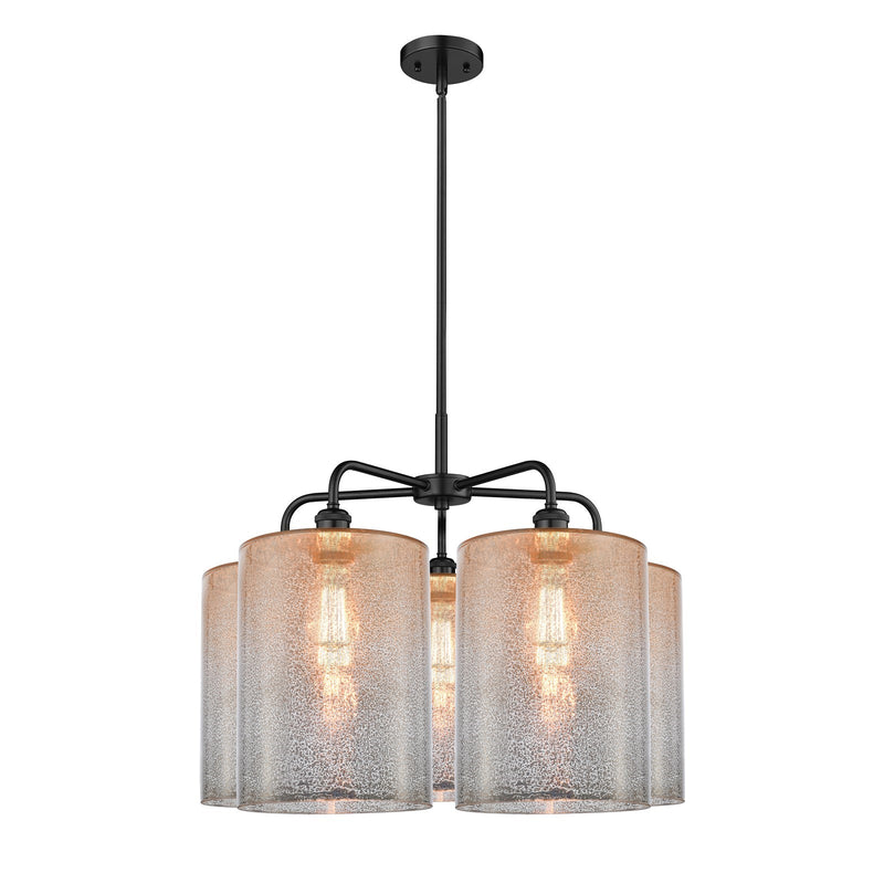 Innovations Cobbleskill 28in 5-Light Chandelier | Industrial Matte Black Steel and Mercury Glass Drum Shade | Dining Room & | Model 516-5CR-BK-G116-L