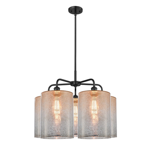 Innovations Cobbleskill 28in 5-Light Chandelier | Industrial Matte Black Steel and Mercury Glass Drum Shade | Dining Room & | Model 516-5CR-BK-G116-L