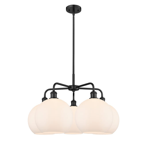 Innovations Athens 28in 5-Light Chandelier | Industrial Matte Black Steel and Matte White Glass | Kitchen Island & Dining Room | Model 516-5CR-BK-G121-10
