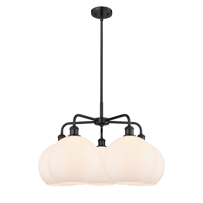 Innovations Athens 28in 5-Light Chandelier | Industrial Matte Black Steel and Matte White Glass | Kitchen Island & Dining Room | Model 516-5CR-BK-G121-10